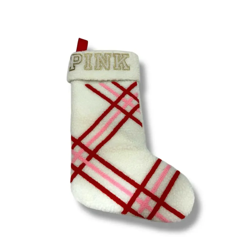 Victoria's Secret PINK Sherpa Plaid Christmas Holiday Stocking